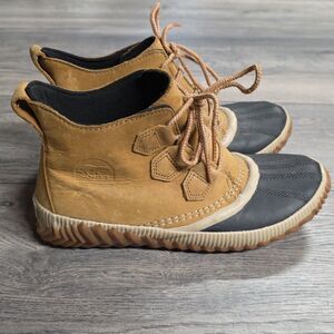 Sorel Out 'N About Brown Leather Rubber Lace Ankle Duck Boots Size 7.5